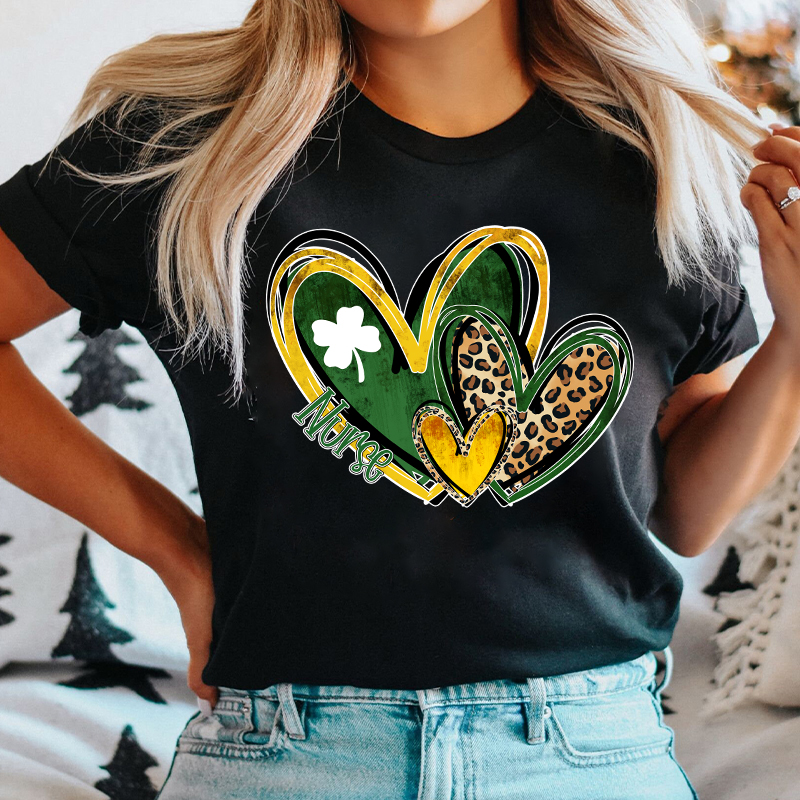 St.Patricks Leopard Heart Nurse T-Shirt