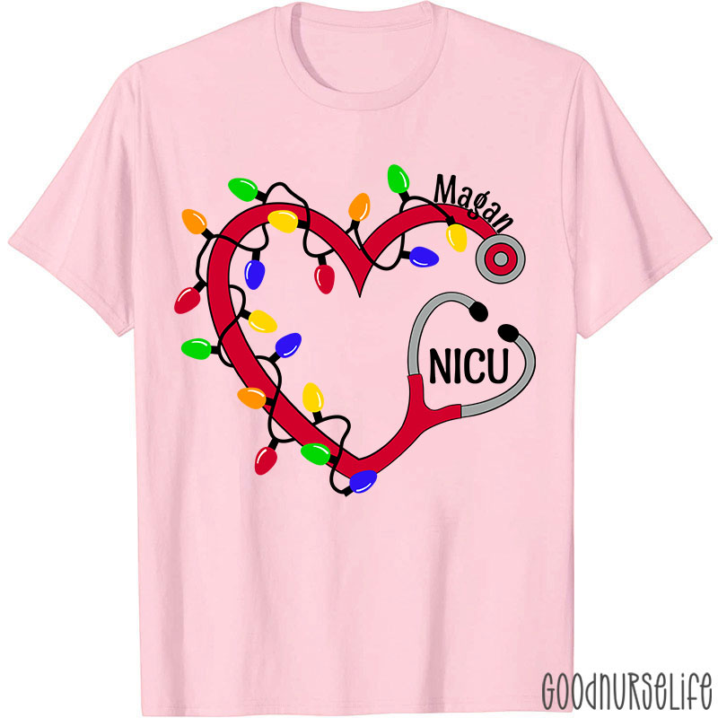 Personalized Christmas Lights Nurse T-Shirt