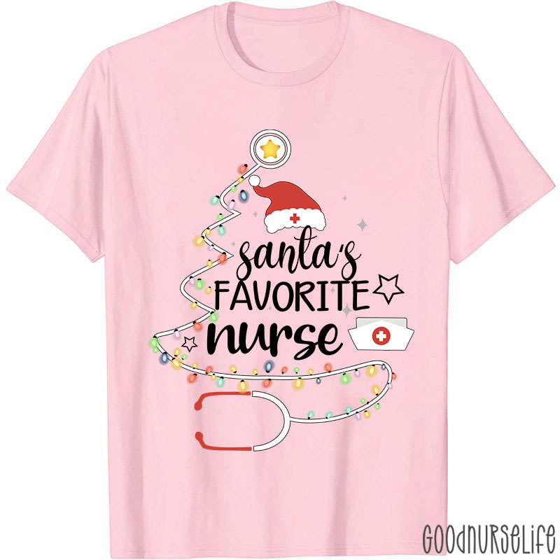 Santa's Favorite Nurse Colored Lights Nurse T-Shirt