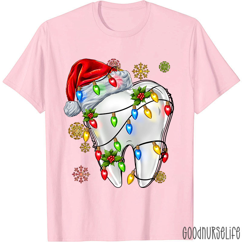 Santa Hat Christmas Lights Dental Nurse T-shirt