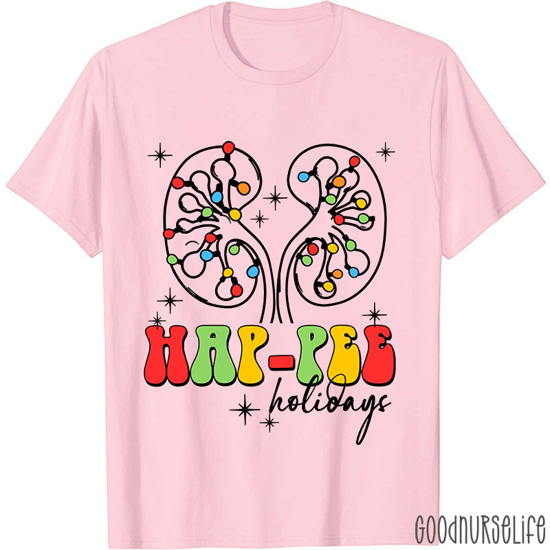 Kidney Christmas Lights Hap Pee Holidays Nurse T-shirt