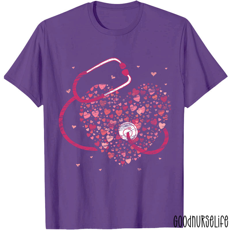 Pink Stethoscope And Hearts Nurse T-Shirt
