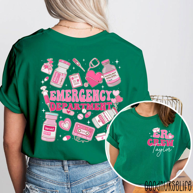 Personalized Emergency Department Valentine Emergency Room Nurse Two Sided T-Shirt