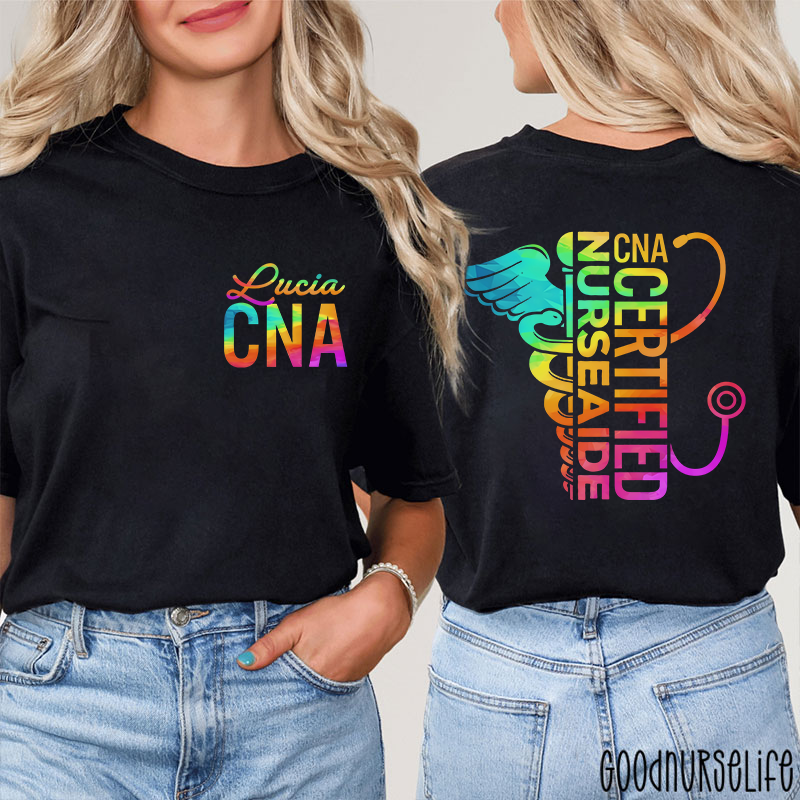 Personalized Name Certified Nurse Aide Nurse Two Sided T-Shirt