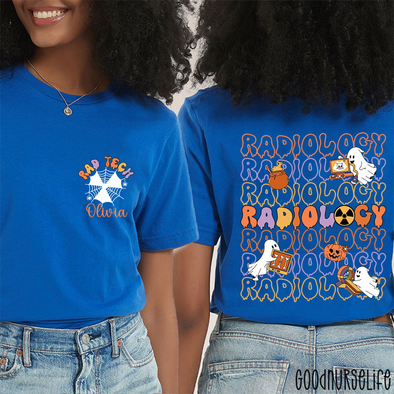 Personalized Halloween Spider Web Ghost Radiology Two Sided T-Shirt