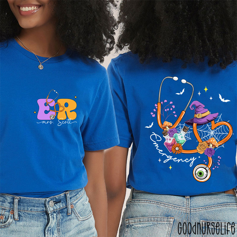 Personalized Halloween Stethoscope Emergency Two Sided T-Shirt