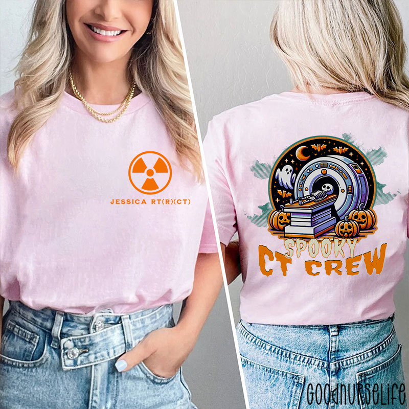 Personalized Halloween Radiology Spooky CT Crew Two Sided T-Shirt