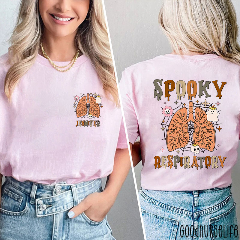 Personalized Spooky Respiratory's Halloween Lung Two Sided T-Shirt