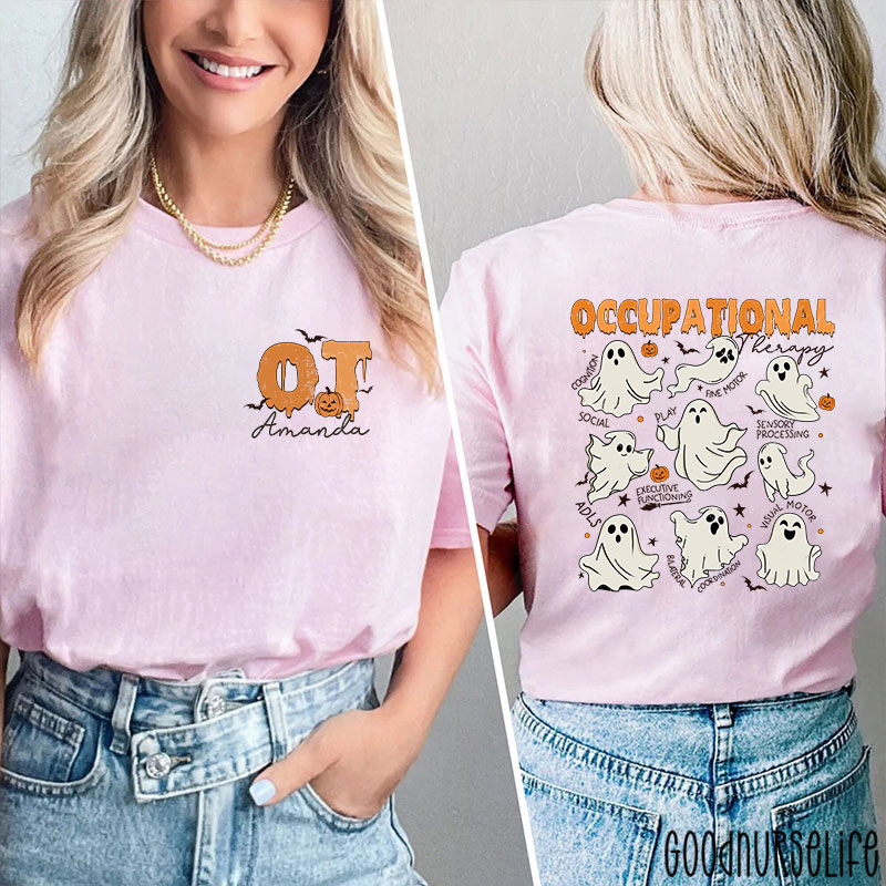 Personalized Halloween Themed Occupational Therapy Ghosts Two Sided T-Shirt