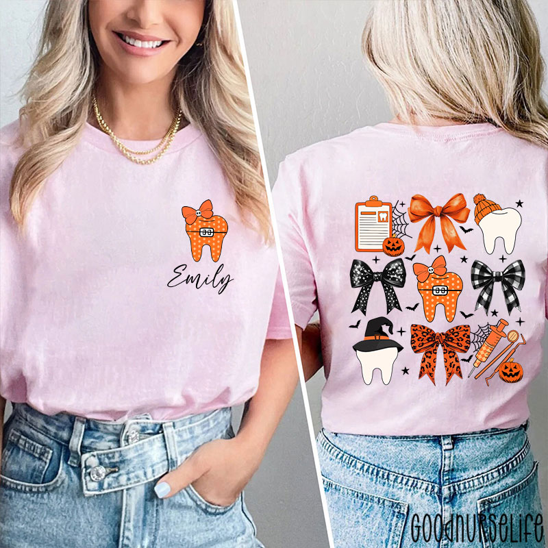 Personalized Halloween Bow Tie And Needle Two Sided T-Shirt