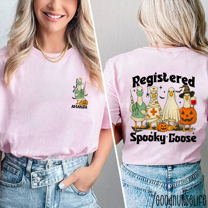 Personalized Registered Spooky Goose Nurse Two Sided T-Shirt