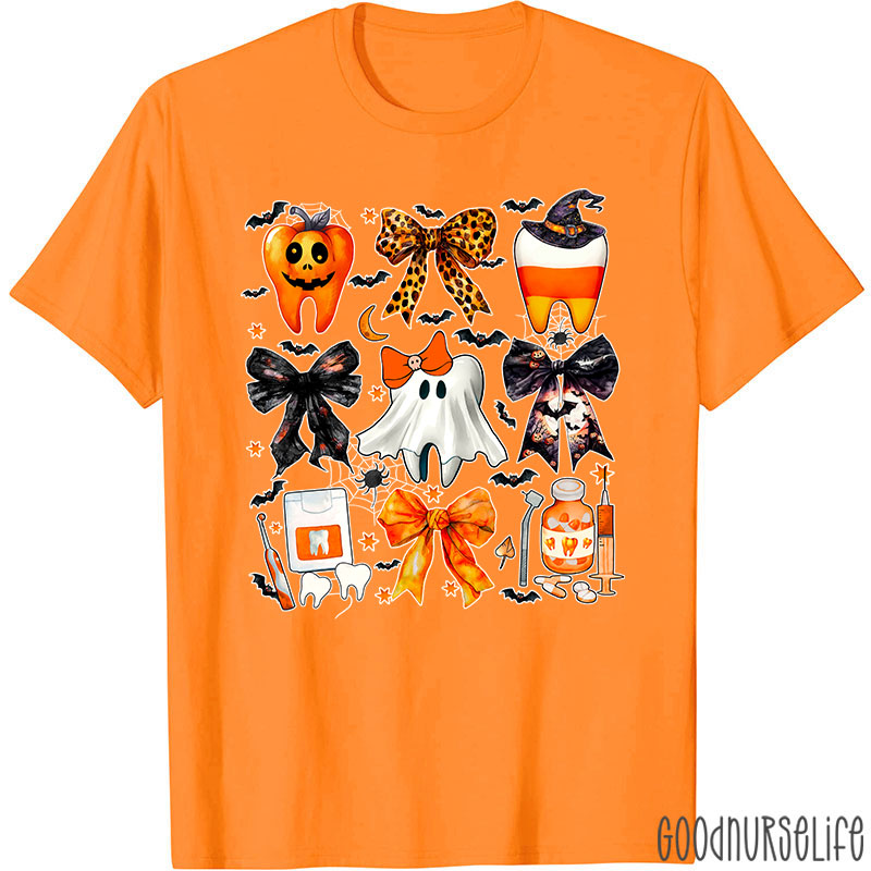 Halloween Spooky Tooth Dental And Bows T-Shirt