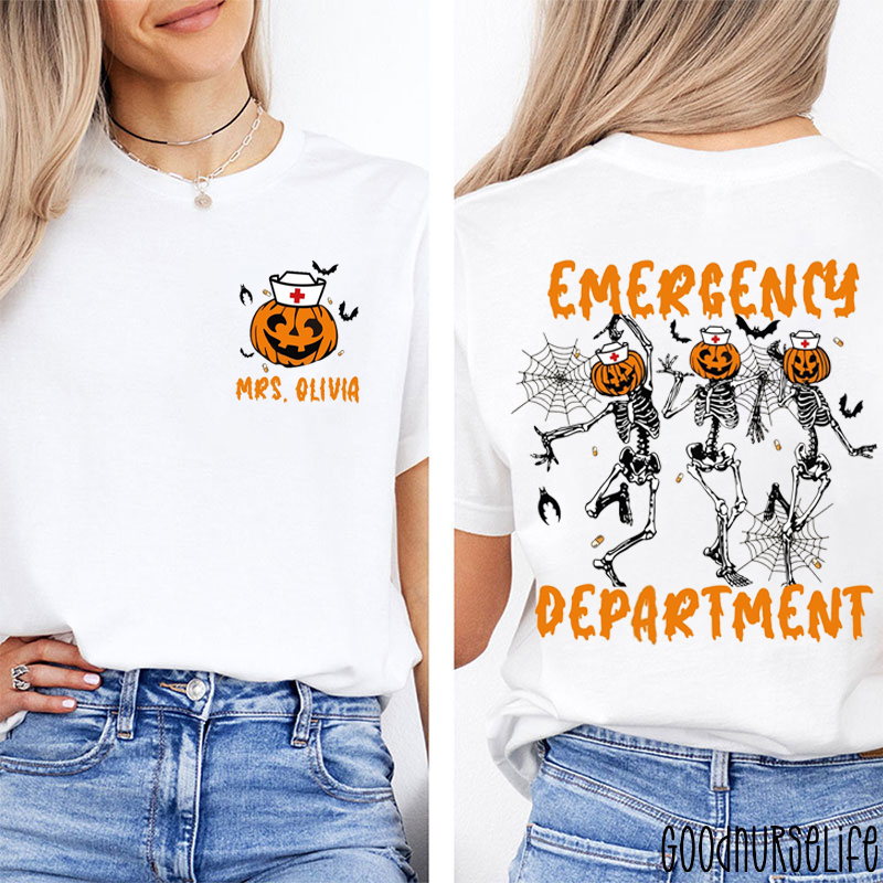 Personalized Dancing Pumpkinhead Skeleton ER Crew Two Sided T-Shirt