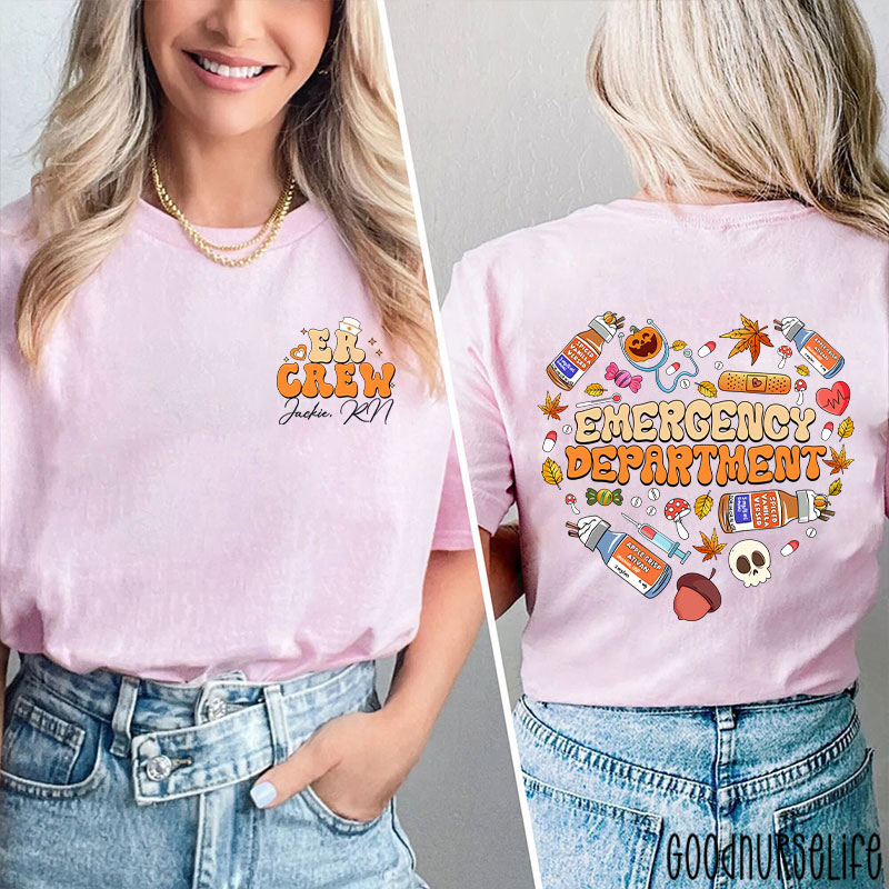 Personalized Autumn Heart Emergency Department Nurse Two Sided T-Shirt