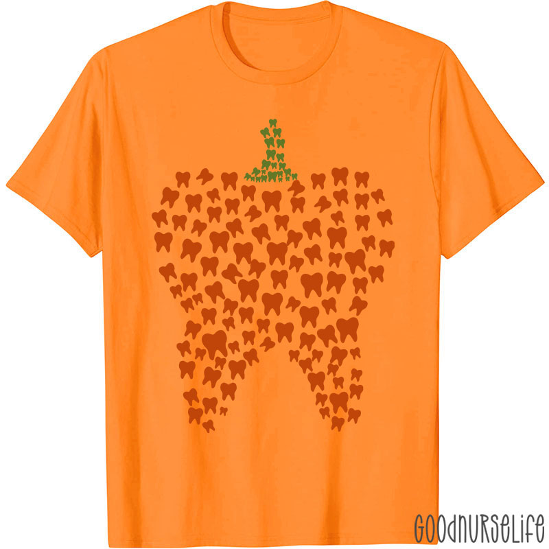 Halloween Pumpkin Typography Teeth T-Shirt