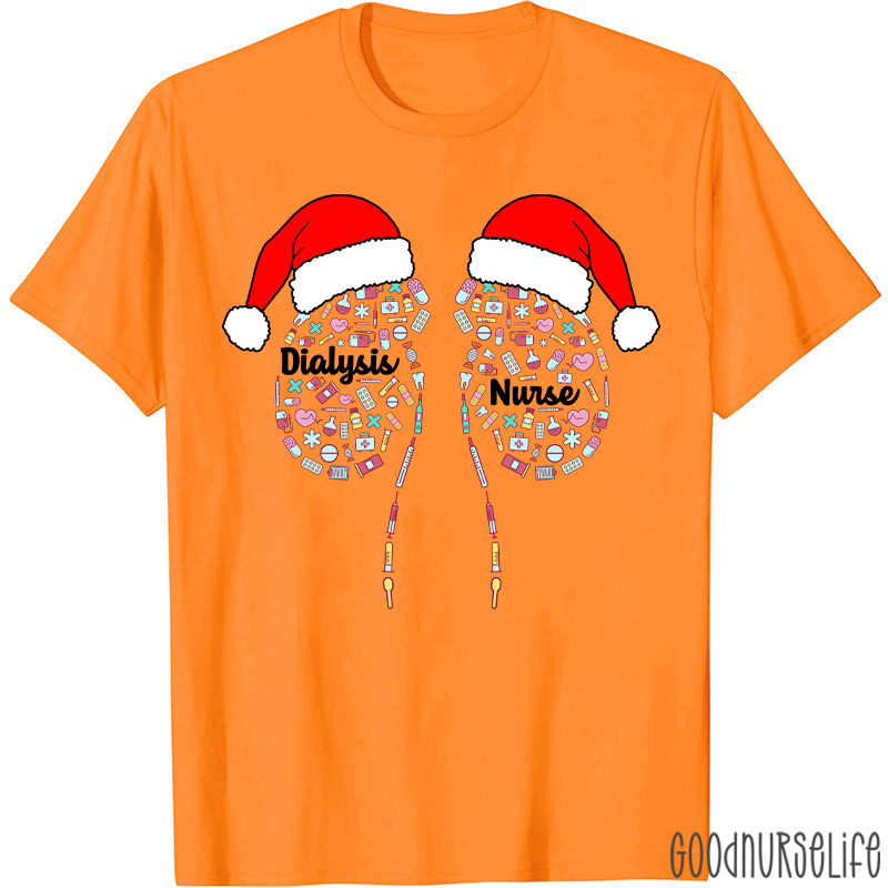 Kidney With Santa Hat Dialysis Nurse T-shirt