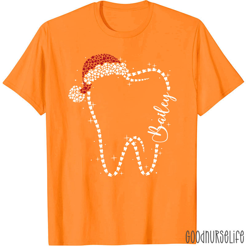 Personalized Festive Tooth Santa Hat T-Shirt