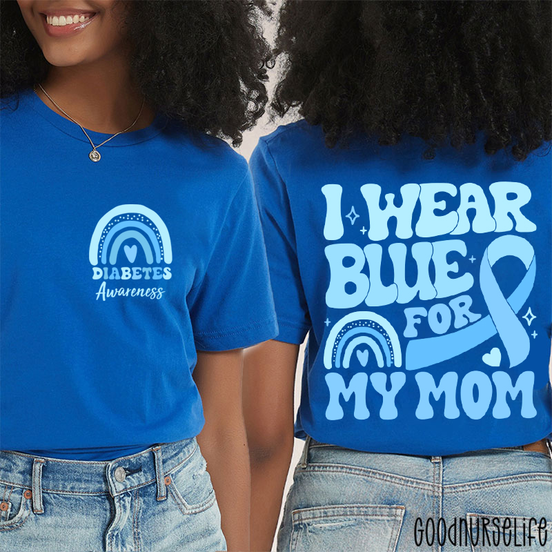 Personalized Diabetes Awareness Blue Rainbow Nurse Two Sided T-Shirt