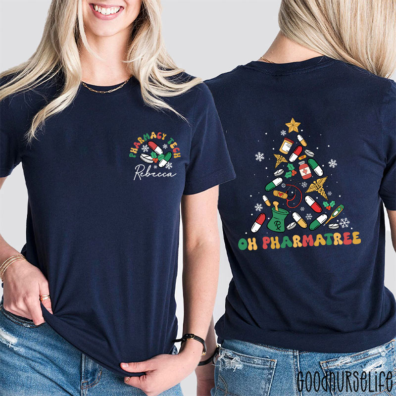 Personalized Oh Pharmatree Festive Medication Tree Two Sided T-Shirt