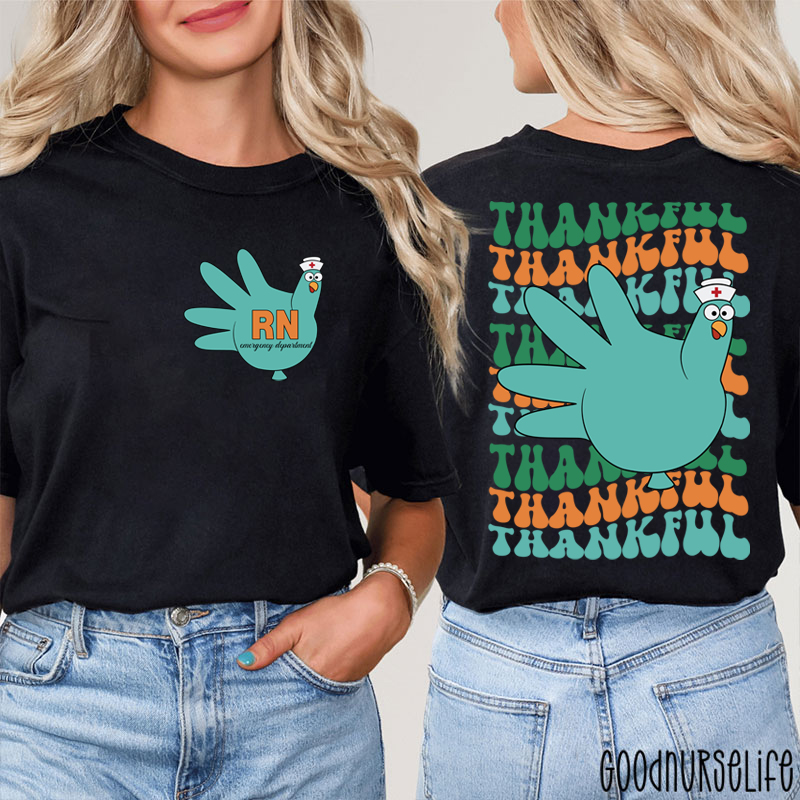 Personalized Thankful Nurse Turkey Nurse Two Sided T-Shirt