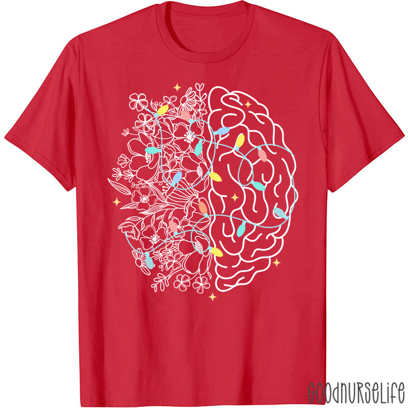 Christmas Lights Flowers And Brain Nurse T-shirt