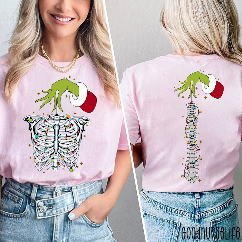 Hand With Festive Spine Lights Two Sided T-Shirt
