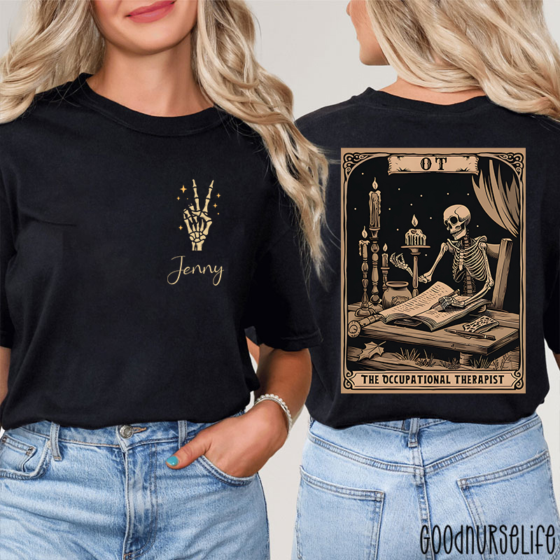Personalized Skeletal Occupational Therapist Tarot Two Sided T-Shirt