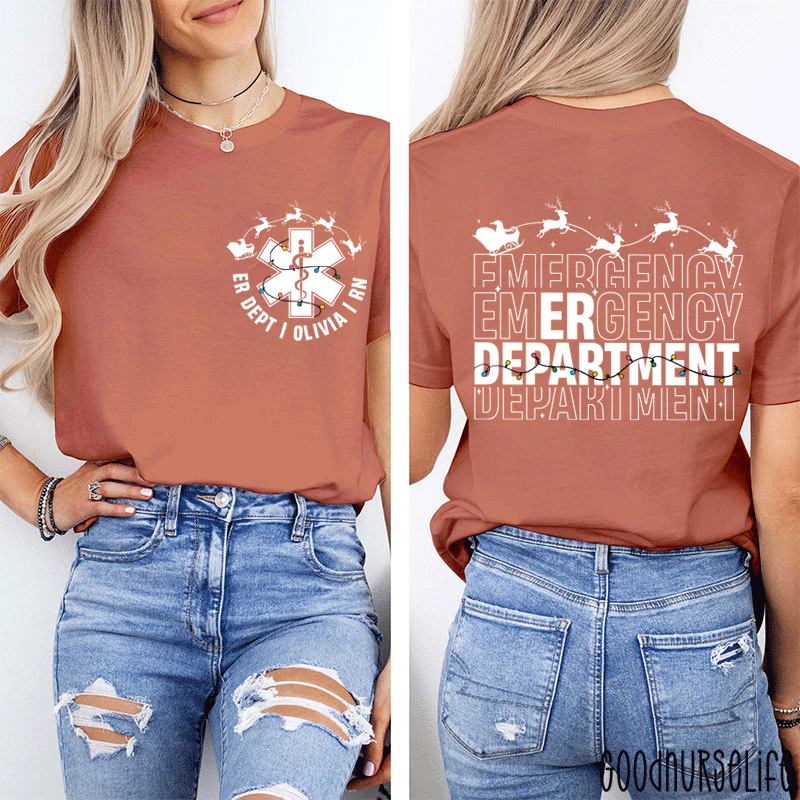 Personalized Christmas Emergency Department Nurse Two Sided T-Shirt