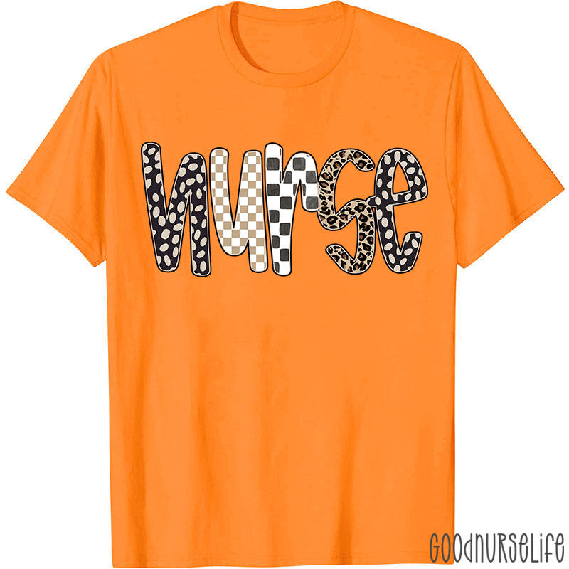 Retro Checkered And Leopard Nurse T-shirt