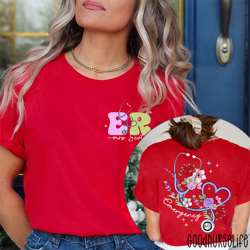 Personalized Name Emergency Nurse Two Sided T-Shirt