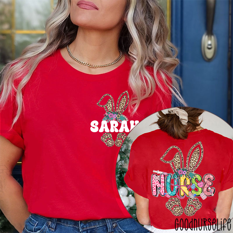 Personalized Easter Nurse Bunny Nurse Two Sided T-Shirt
