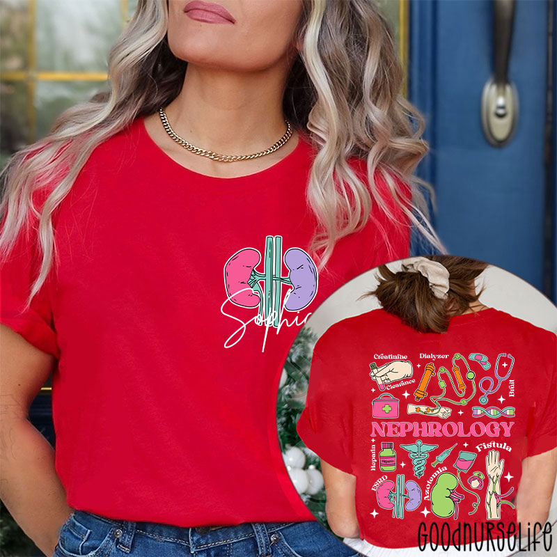 Personalized Name Nephrology Nurse Two Sided T-Shirt