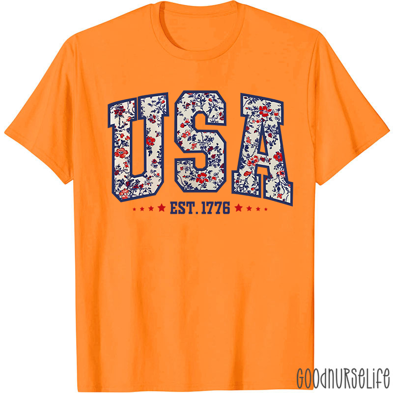 Retro Floral USA Nurse T-Shirt