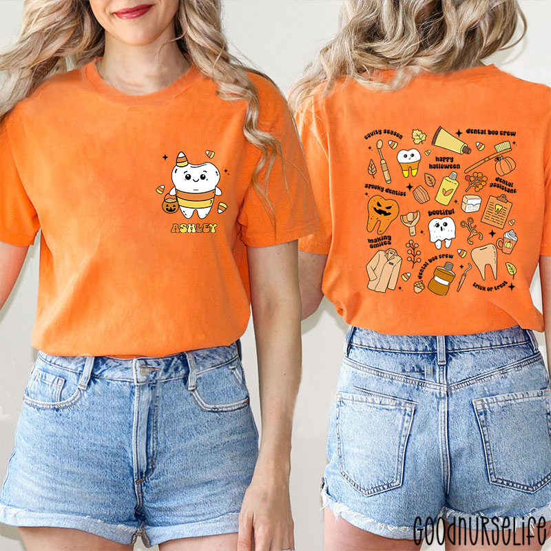 Personalized Halloween Spooky And Cute Dental Two Sided T-Shirt