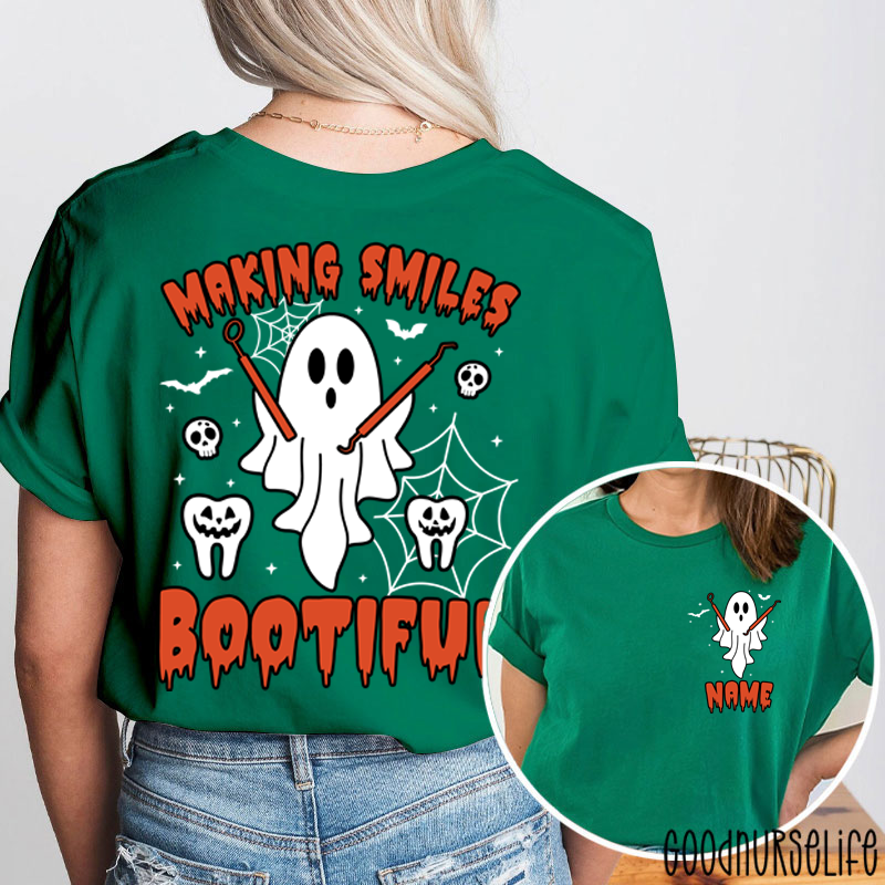 Personalized Making Smiles Bootiful Halloween Dental Ghost Two Sided T-Shirt