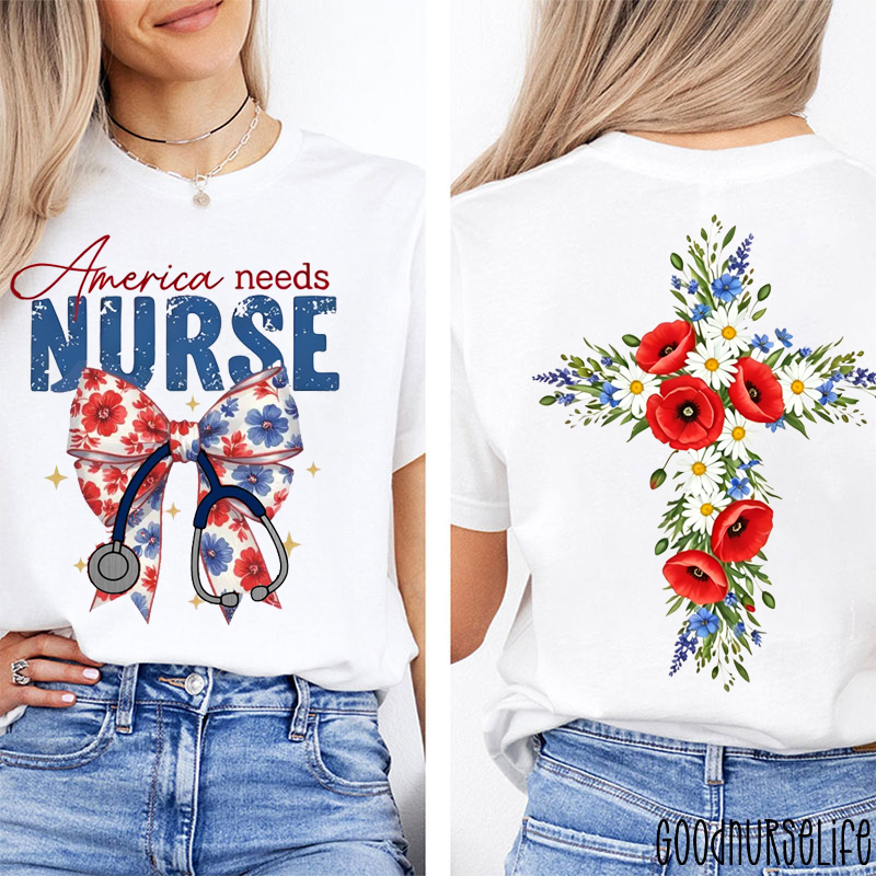 Christian Floral  Nurse Two Sided T-Shirt