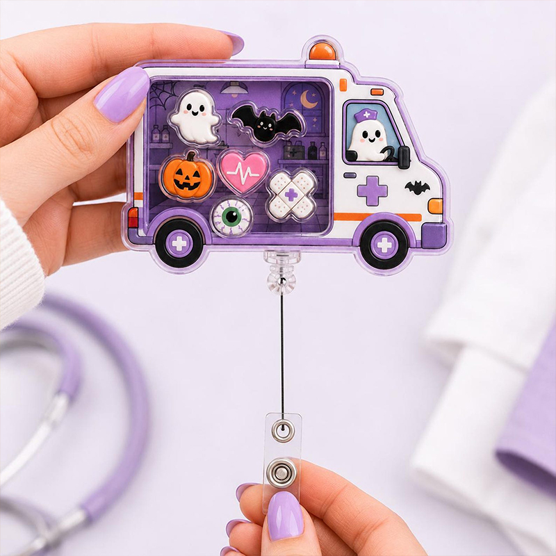 Halloween Ambulance Shaker Badge Reel