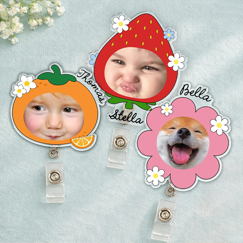 Personalized Photo Fruits Frame Nurse Badge Reel