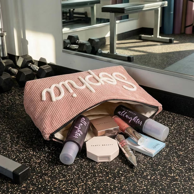 Personalized Name Corduroy Preppy Teacher Makeup Bag