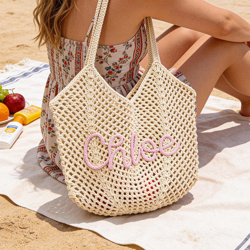 Personalized Name Crochet Beach Tote Bag