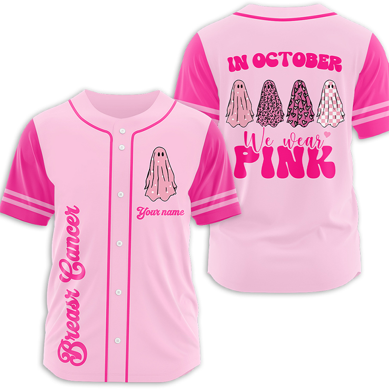 Personalized Name In October We Wear Pink Teacher Baseball Jersey