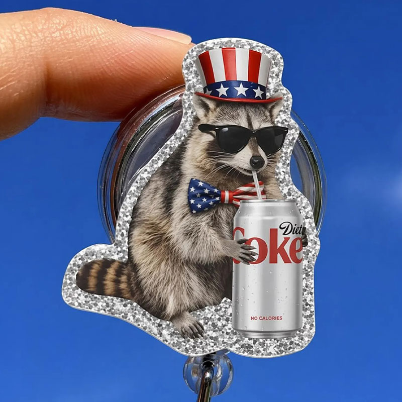 Patriotic Raccoon Diet Coke Badge Reel