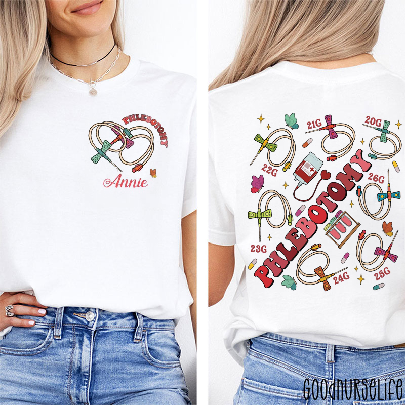 Personalized Name Phlebotomy Nurse Two Sided T-Shirt