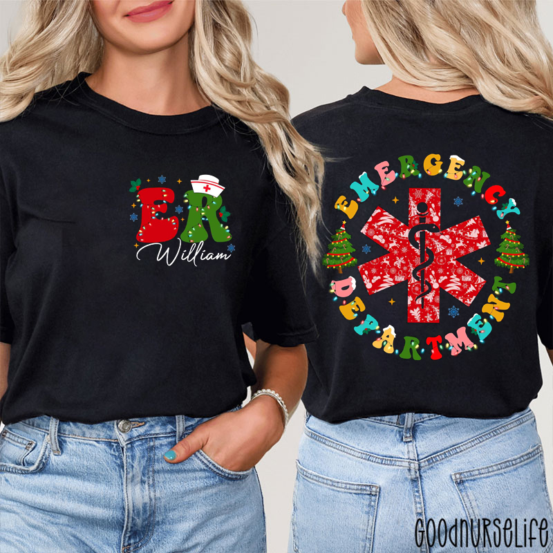 Personalized Name Emergecy Department Nurse Two Sided T-Shirt