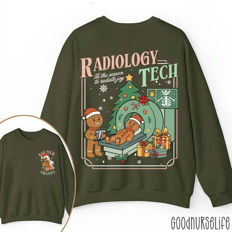Personalized Radiology Tech Tis The Season To Radiate Joy Gingerbread Two Sided Sweatshirt