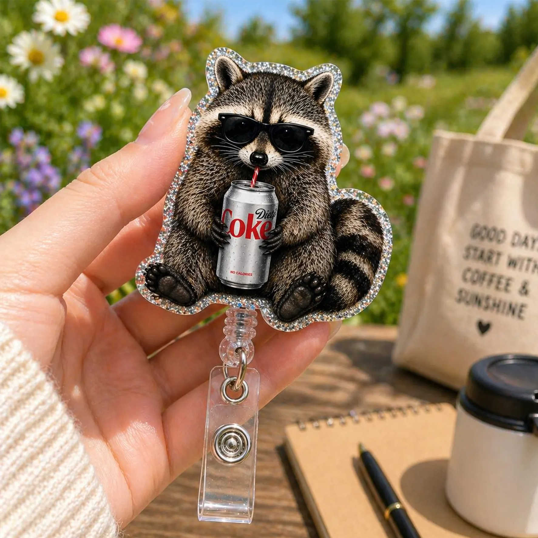 Funny Raccoon Diet Coke Nurse Badge Reel