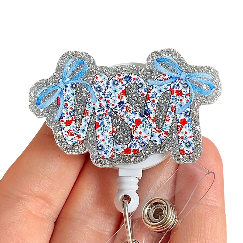 Patriotic Floral USA Nurse Badge Reel