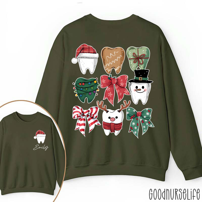 Personalized Christmas Dental Festive Tooth Nurse Two Sided Sweatshirt