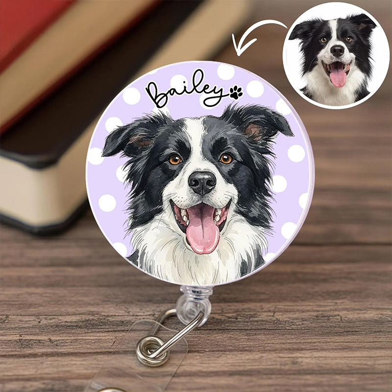 Personalized Striped Pet Photo Nurse Badge Reel