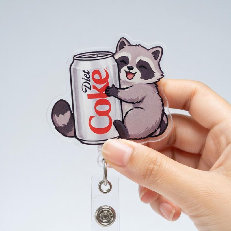 Raccoon Diet Coke Badge Reel
